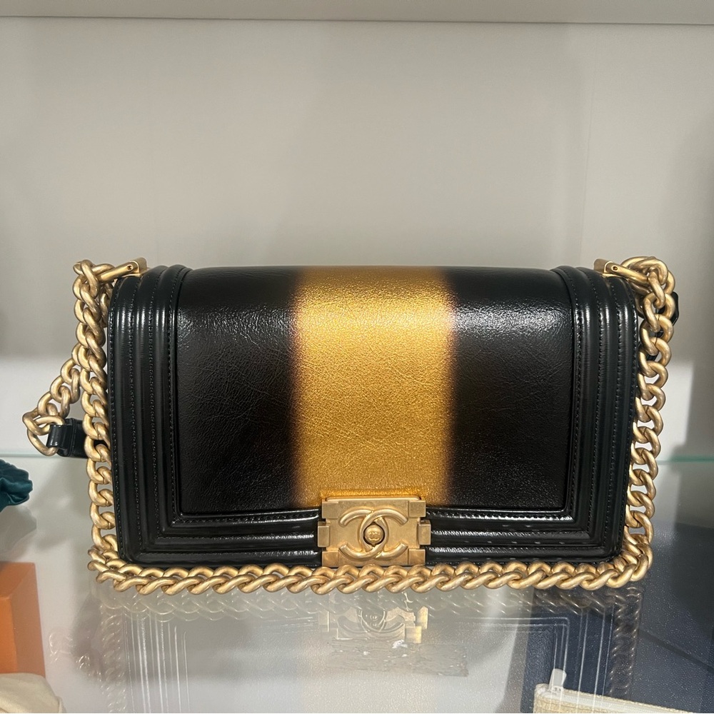 Chanel Black and Gold Boy Bag Medium